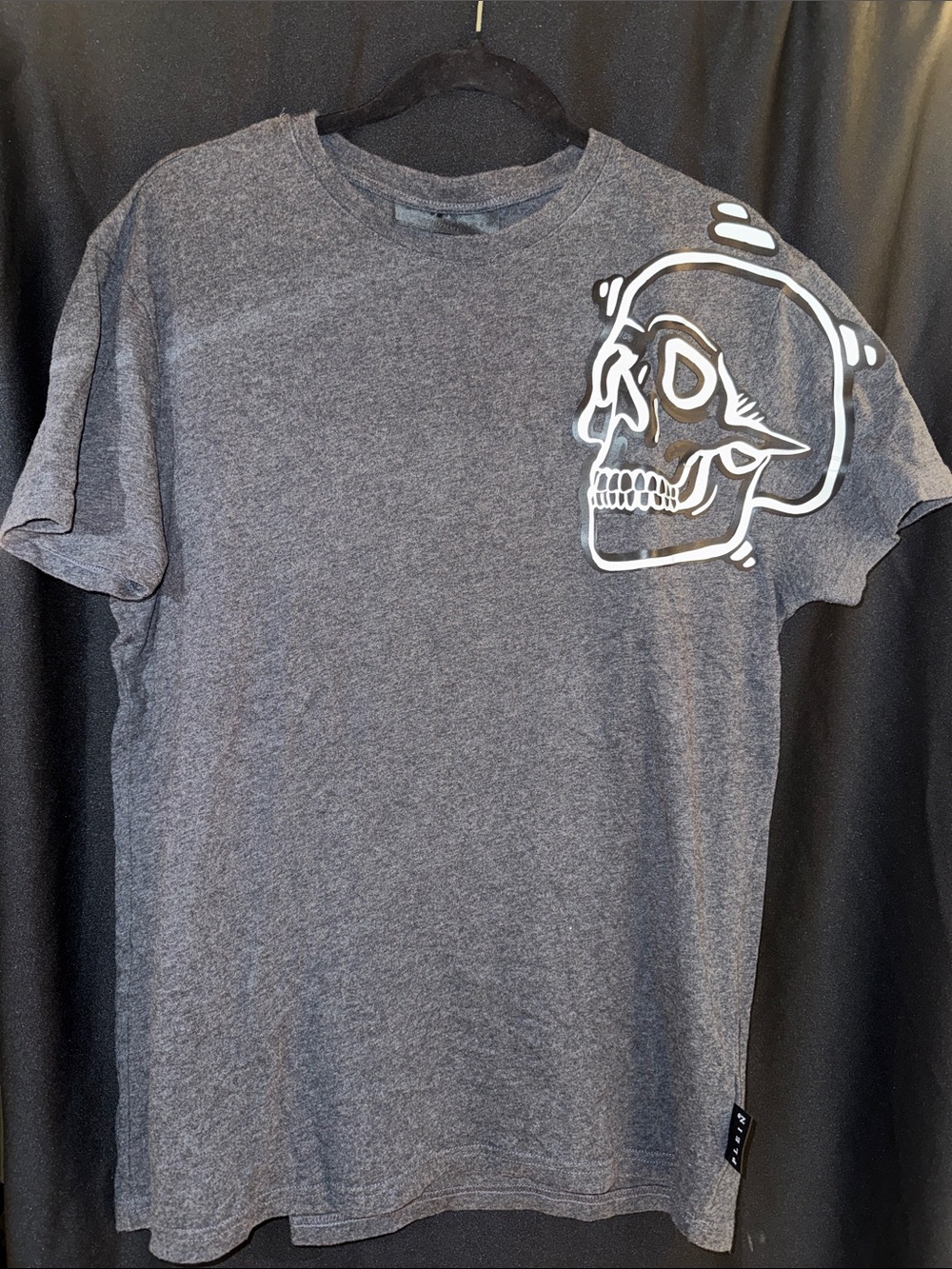 Philipp Plein Gray Crewneck Tee with White Skull Graphic
